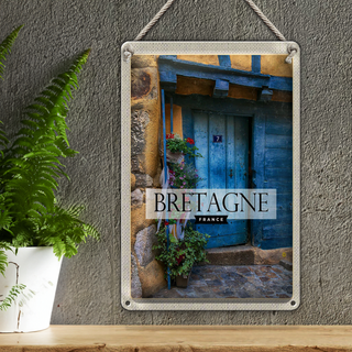Blechschild Reise 20x30cm Bretagne France Holztür 7