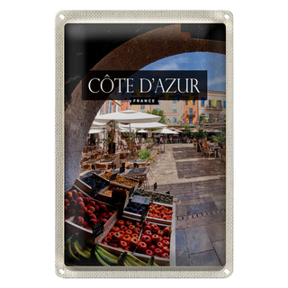 Blechschild Reise 20x30cm Cote d'azur France Obstmarkt Cafe