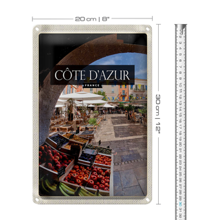 Blechschild Reise 20x30cm Cote d'azur France Obstmarkt Cafe
