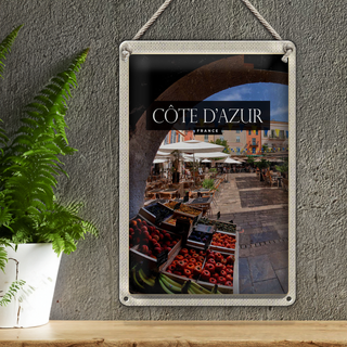 Blechschild Reise 20x30cm Cote d'azur France Obstmarkt Cafe