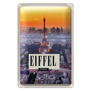 Blechschild Reise 20x30cm Eiffel tower Sonnenuntergang Stadt