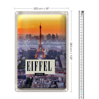 Blechschild Reise 20x30cm Eiffel tower Sonnenuntergang Stadt