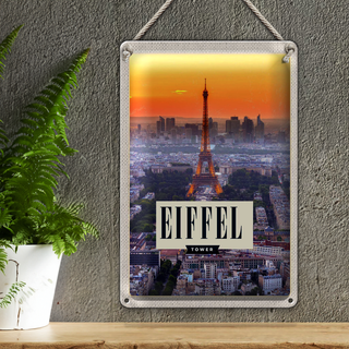Blechschild Reise 20x30cm Eiffel tower Sonnenuntergang Stadt