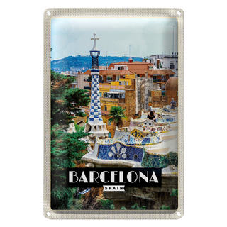 Blechschild Reise 20x30cm Barcelona Spain Spanien Panorama