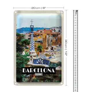 Blechschild Reise 20x30cm Barcelona Spain Spanien Panorama