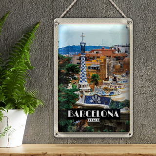 Blechschild Reise 20x30cm Barcelona Spain Spanien Panorama
