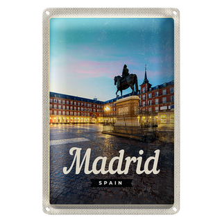 Blechschild Reise 20x30cm Madrid Spain Stadt Sonnenuntergang