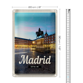 Blechschild Reise 20x30cm Madrid Spain Stadt Sonnenuntergang