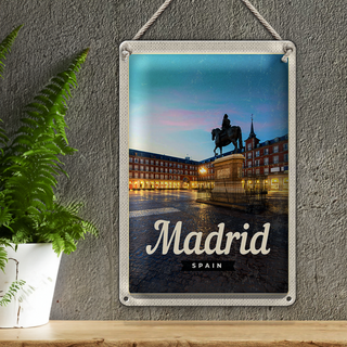 Blechschild Reise 20x30cm Madrid Spain Stadt Sonnenuntergang