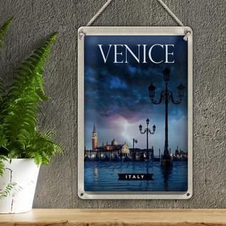 Blechschild Reise 20x30cm Venice Italy Poster Blitz Gewitter