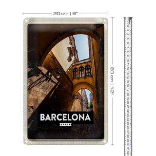 Blechschild Reise 20x30cm Barcelona Spain Retro Architektur