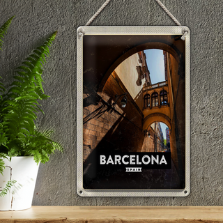 Blechschild Reise 20x30cm Barcelona Spain Retro Architektur
