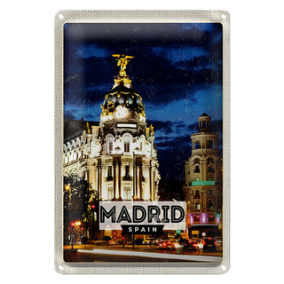 Blechschild Reise 20x30cm Madrid Spain Retro Nacht Poster