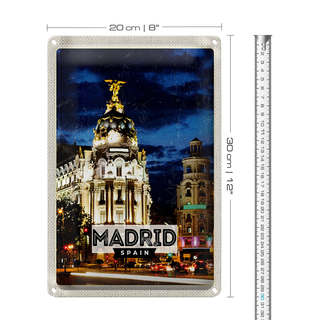 Blechschild Reise 20x30cm Madrid Spain Retro Nacht Poster