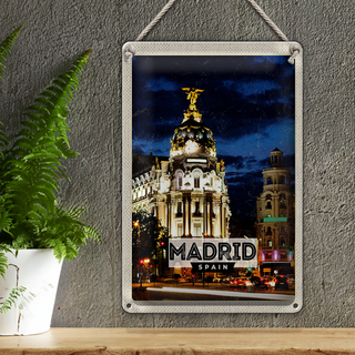 Blechschild Reise 20x30cm Madrid Spain Retro Nacht Poster