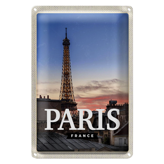 Blechschild Reise 20x30cm Paris France Sonnenuntergang