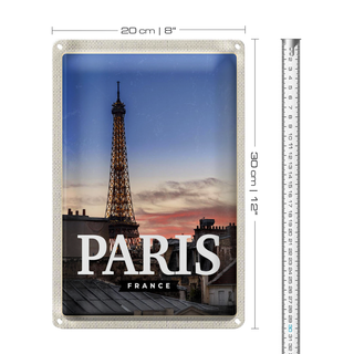 Blechschild Reise 20x30cm Paris France Sonnenuntergang