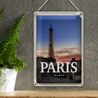 Blechschild Reise 20x30cm Paris France Sonnenuntergang