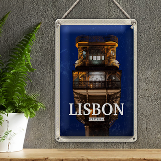 Blechschild Reise 20x30cm Lisbon Portugal Architektur Retro