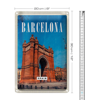 Blechschild Reise 20x30cm Barcelona Spain Architektur Retro