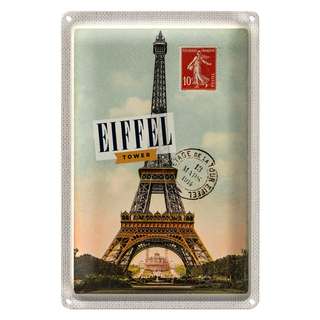 Blechschild Reise 20x30cm Eiffel Tower 3 Mars 1914 10c Poster