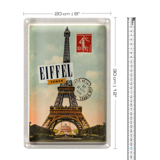 Blechschild Reise 20x30cm Eiffel Tower 3 Mars 1914 10c Poster