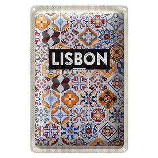 Blechschild Reise 20x30cm Lisbon Portugal Mosaik Kunst