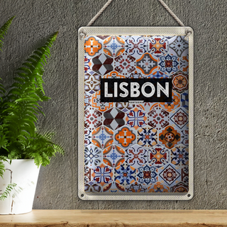 Blechschild Reise 20x30cm Lisbon Portugal Mosaik Kunst