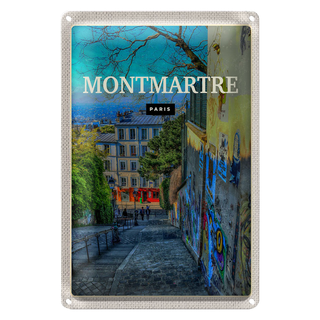 Blechschild Reise 20x30cm Montmartre Paris Altstadt Abenddämmerung