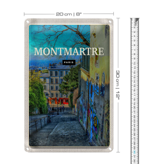 Blechschild Reise 20x30cm Montmartre Paris Altstadt Abenddämmerung