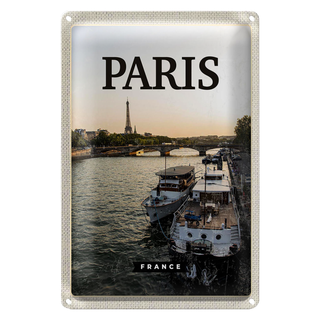 Blechschild Reise 20x30cm Paris France Reiseziel Fluss Schild