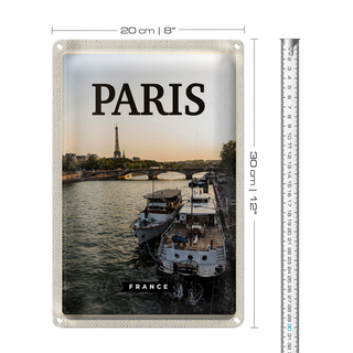 Blechschild Reise 20x30cm Paris France Reiseziel Fluss Schild