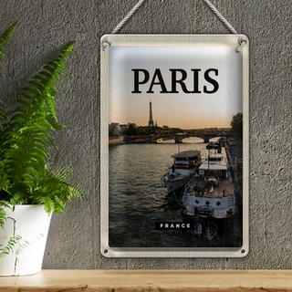 Blechschild Reise 20x30cm Paris France Reiseziel Fluss Schild