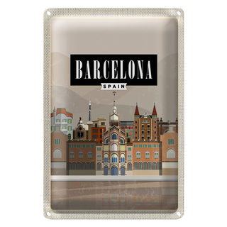 Blechschild Reise 20x30cm Barcelona Spain malerisches Bild Schild