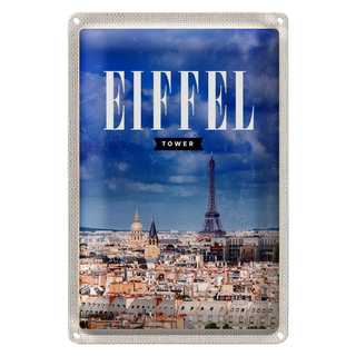 Blechschild Reise 20x30cm Eiffel tower Panorama Bild Retro