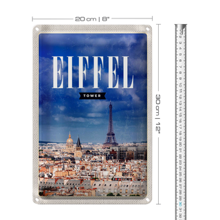 Blechschild Reise 20x30cm Eiffel tower Panorama Bild Retro