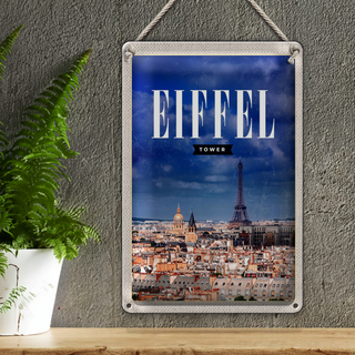 Blechschild Reise 20x30cm Eiffel tower Panorama Bild Retro