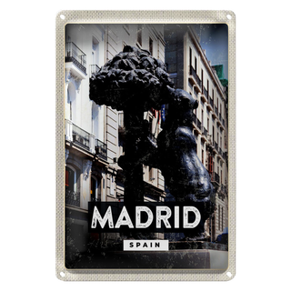 Blechschild Reise 20x30cm Madrid Spain Statue des Bären