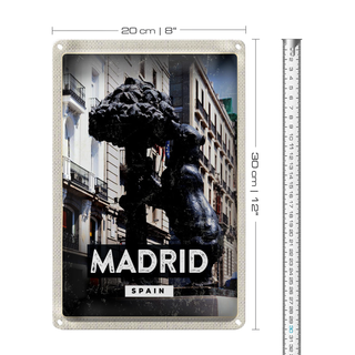 Blechschild Reise 20x30cm Madrid Spain Statue des Bären
