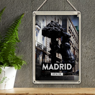 Blechschild Reise 20x30cm Madrid Spain Statue des Bären