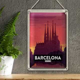 Blechschild Reise 20x30cm Barcelona malerisches Bild Kunst