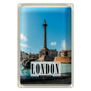Blechschild Reise 20x30cm London UK Brunnen Trafalgar Square