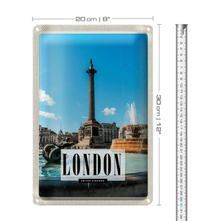 Blechschild Reise 20x30cm London UK Brunnen Trafalgar Square