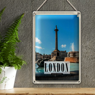 Blechschild Reise 20x30cm London UK Brunnen Trafalgar Square