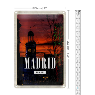 Blechschild Reise 20x30cm Madrid Spain Sonnenuntergang