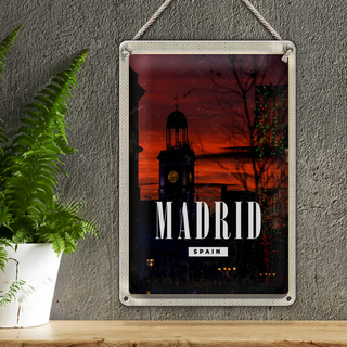 Blechschild Reise 20x30cm Madrid Spain Sonnenuntergang