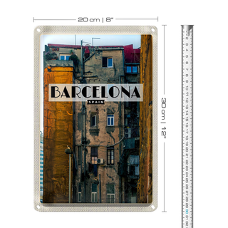 Blechschild Reise 20x30cm Barcelona Spain alte Häuser