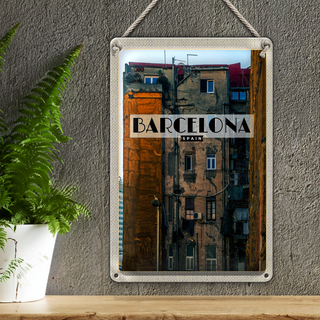 Blechschild Reise 20x30cm Barcelona Spain alte Häuser