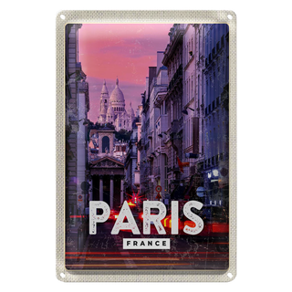 Blechschild Reise 20x30cm Paris Panorama Sonnenuntergang