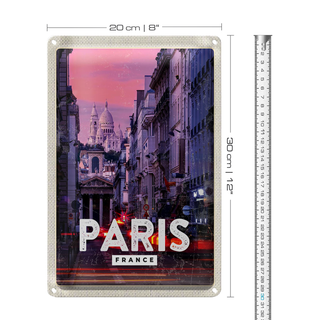 Blechschild Reise 20x30cm Paris Panorama Sonnenuntergang